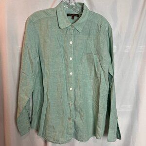 Women's Tommy Bahama Green Long slv button ft 100% linen shirt, Size S